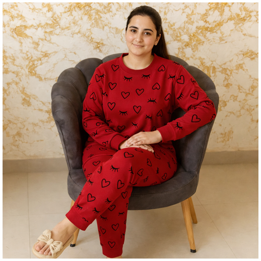Winter Red Sleepy Love Co-Ord Set Women Night Suit