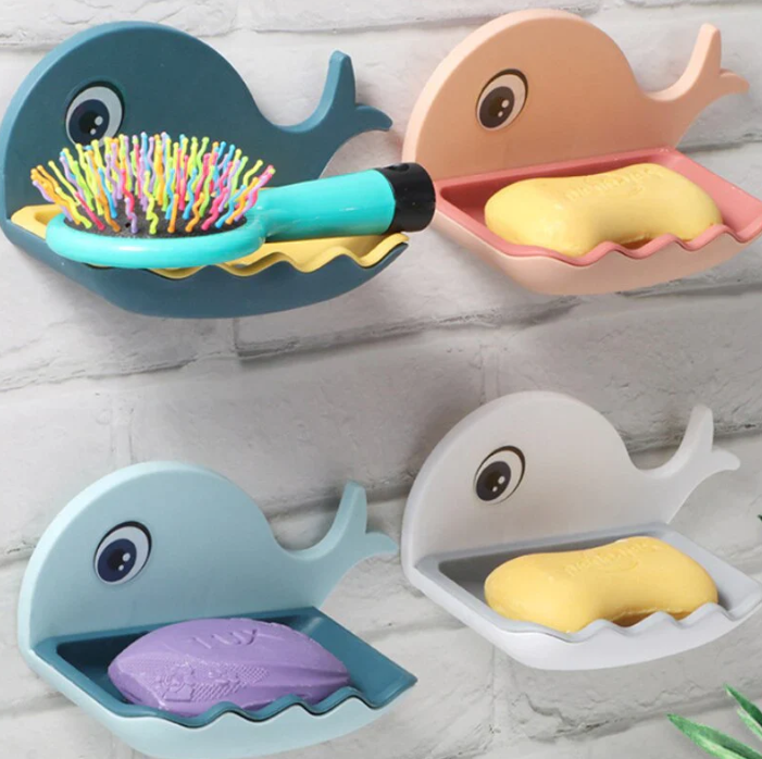 Self-Adhesive Wall Mounted Whale Soap Box - Fish soap holder