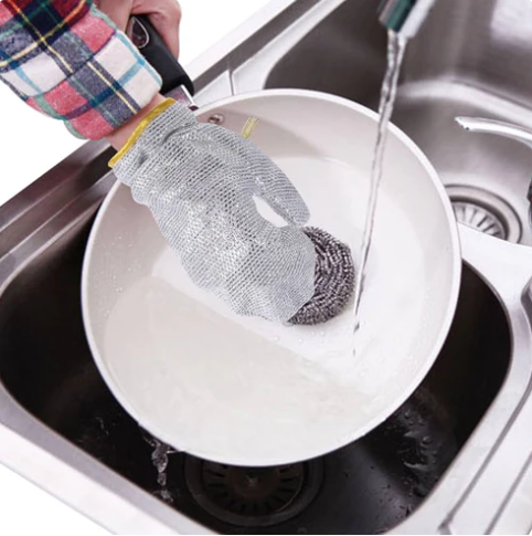 02 Pcs Reuseable Steel Wire Dishwashing Glove