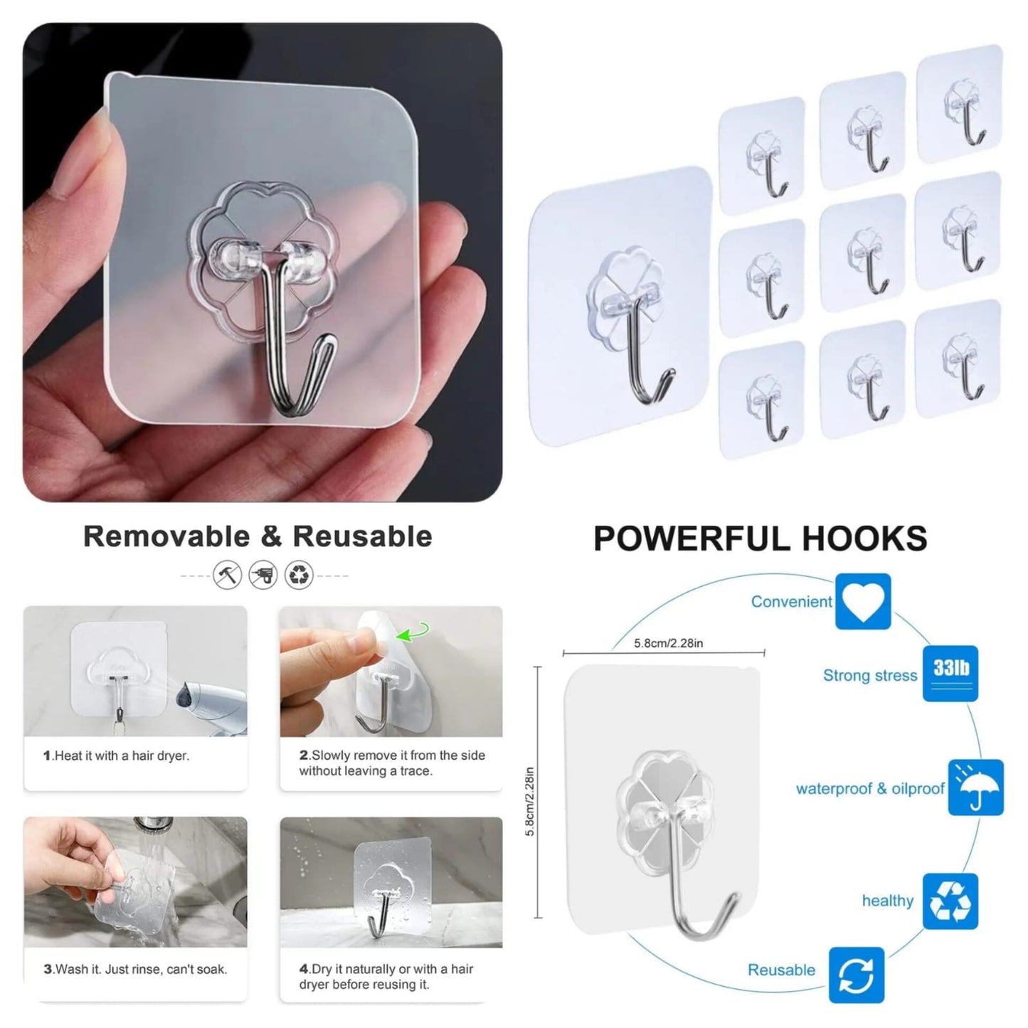 05 Pcs Self Adhesive Door Wall Hangers Hooks - No-Drill Wall hooks