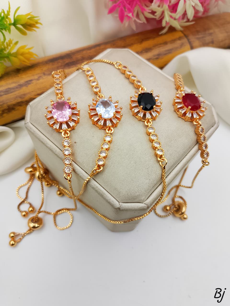 Fancy Beautiful Gold Plated Zircon Work Up Down Hand Bracelets For Her