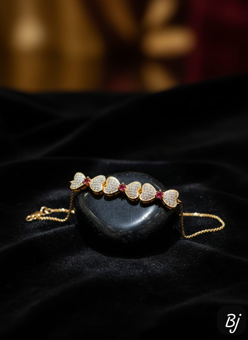 Fancy Beautiful Gold Plated Bow Design Micro Zircon Work Up Down Hand Bracelets For Her