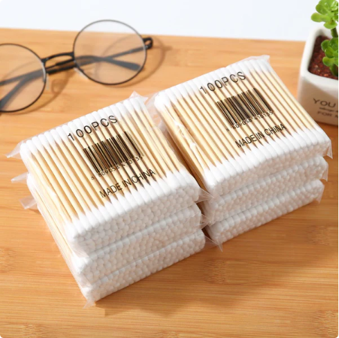100 Pc Wooden Stick Cotton Buds - Ear Cleaning Buds