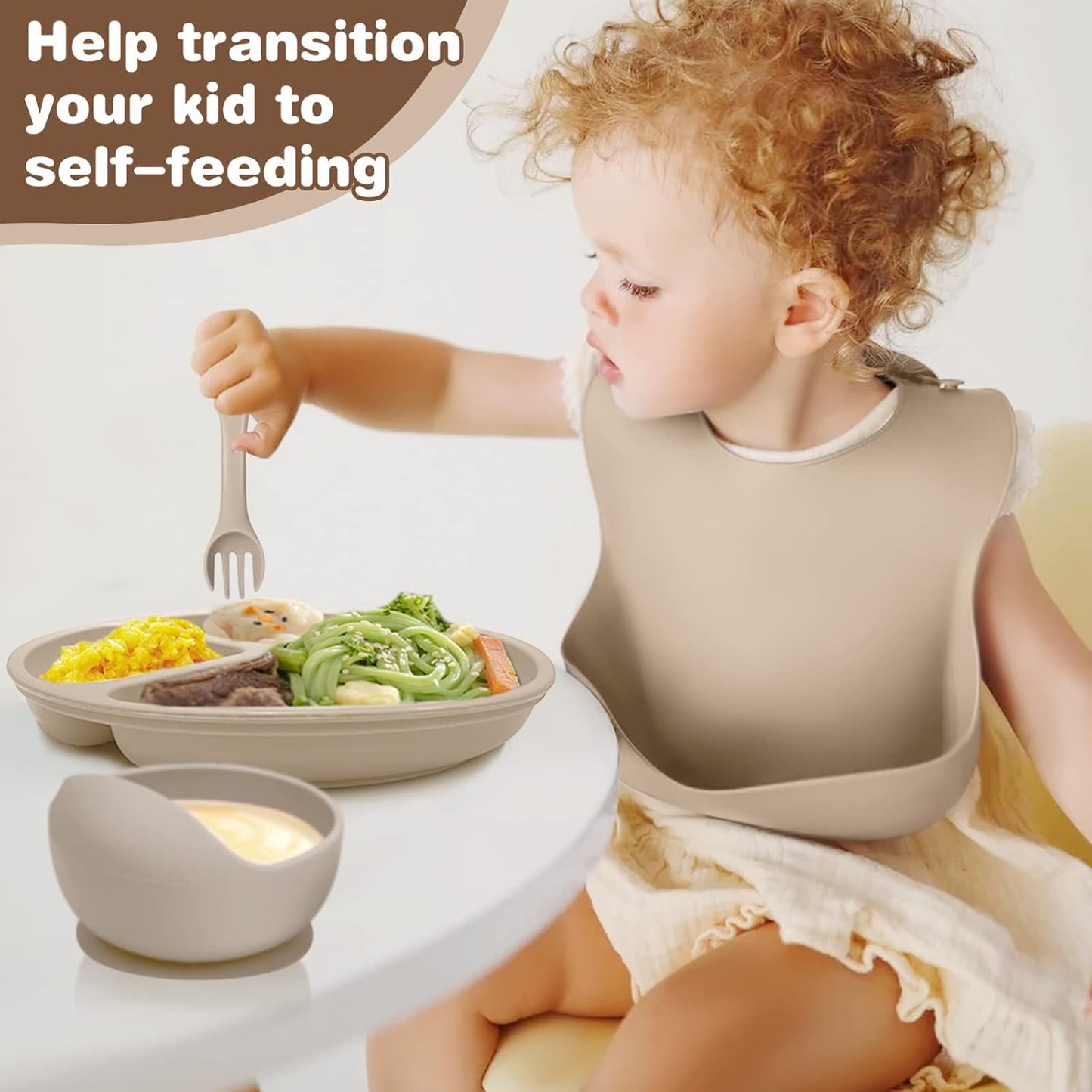 Set of 6 Pcs Silicone Baby Feeding Set (Random Color)