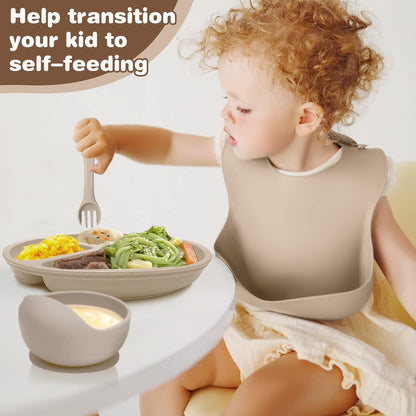 Set of 6 Pcs Silicone Baby Feeding Set (Random Color)