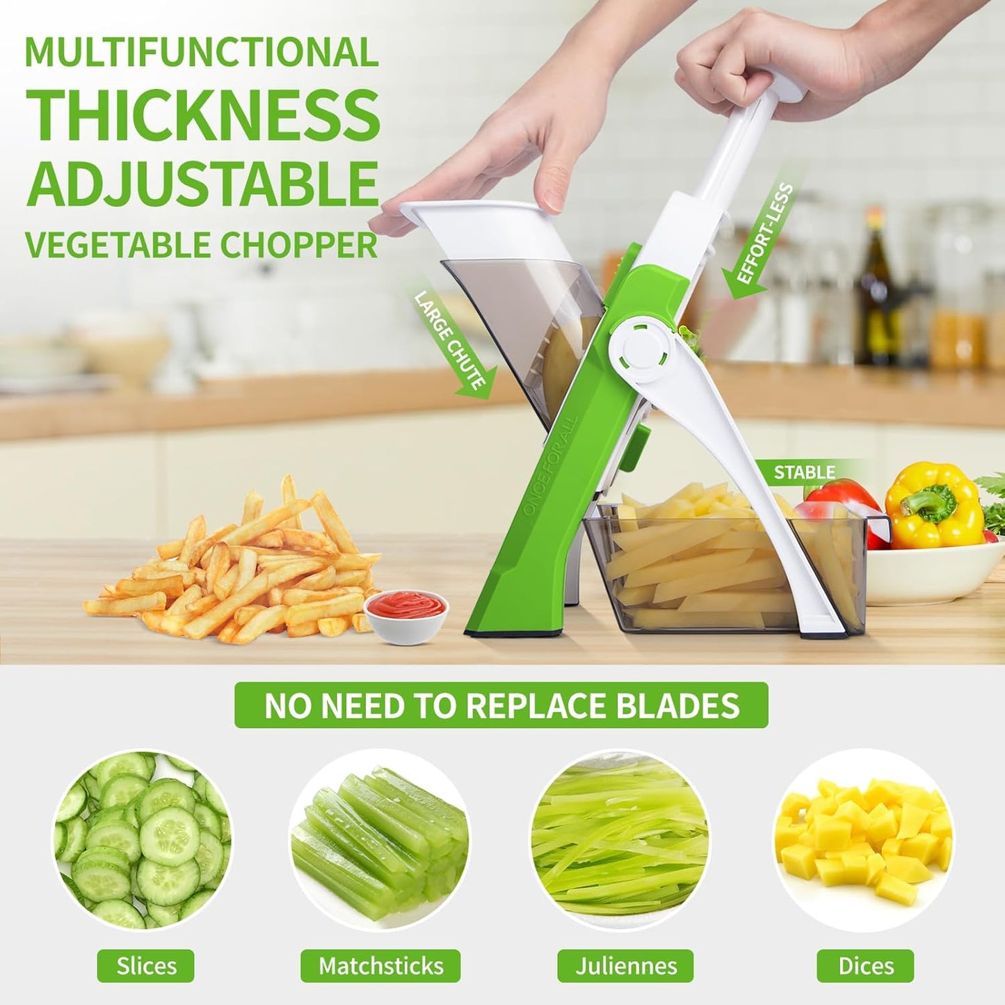 4 in 1 Slicer - Multifunctional Adjustable Versatile Vegetable Cutter – Julienne & Dicer (No Blade Changing Needed)