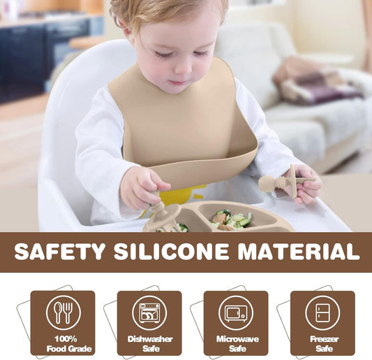 Set of 6 Pcs Silicone Baby Feeding Set (Random Color)