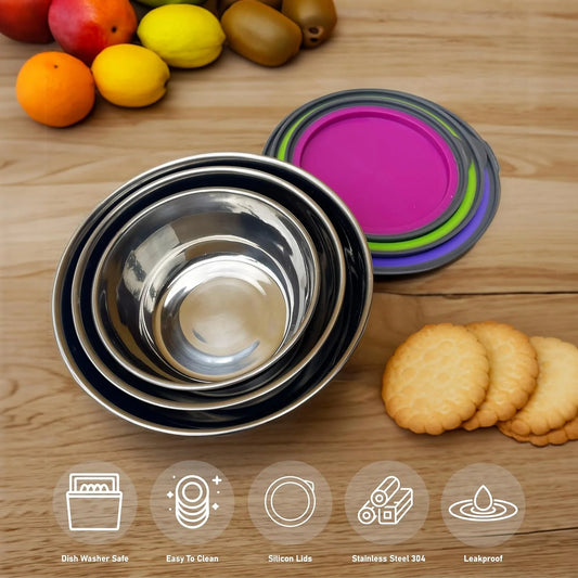Stainless Steel 3 Pcs Food Storage Box Airtight (Random Color)