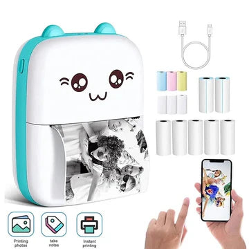Meow Pocket Printer - Mini Bluetooth Photo Printer - Pocket Printer With Thermal Paper Roll