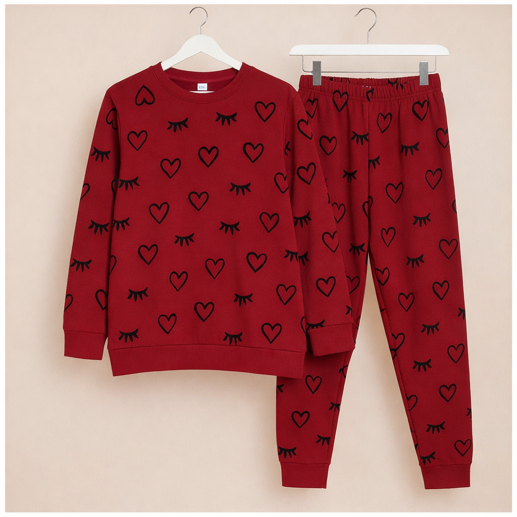 Winter Red Sleepy Love Co-Ord Set Women Night Suit