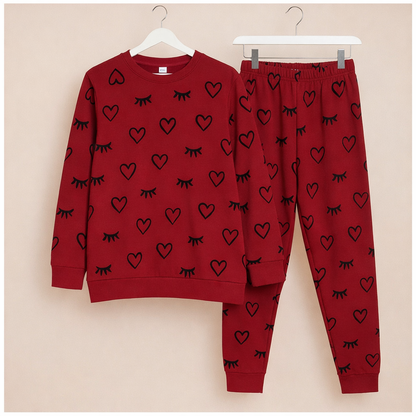 Winter Red Sleepy Love Co-Ord Set Women Night Suit