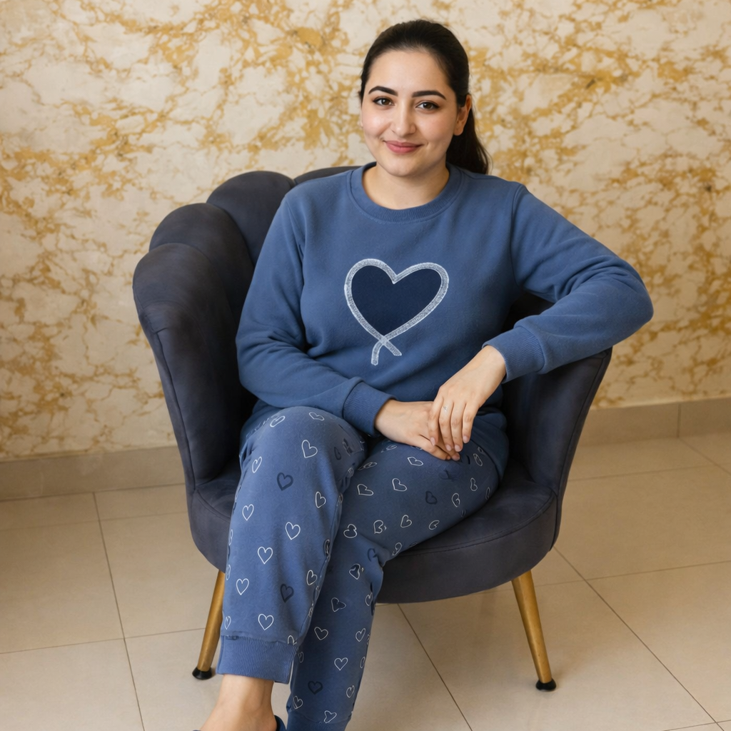 Winter Ocean Heart Co-Ord Set Night Suit