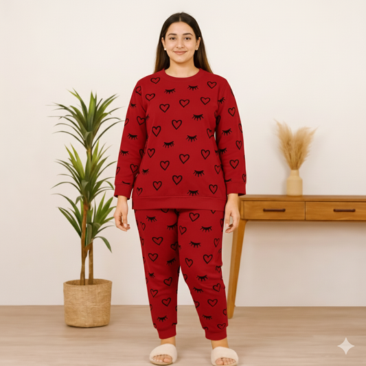 Winter Red Sleepy Love Co-Ord Set Women Night Suit