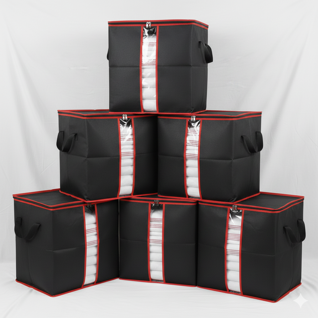 06 Pcs Grey/Black/Red Bamboo Storage Bag (Random Color)