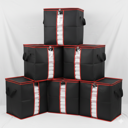 06 Pcs Grey/Black/Red Bamboo Storage Bag (Random Color)