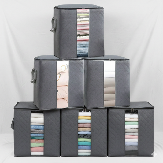 06 Pcs Grey/Black/Red Bamboo Storage Bag (Random Color)