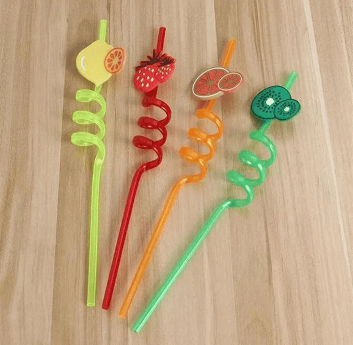 4 Pcs Colorful Cartoon Art Drinking Plastic Fruit Straws (Random Design)