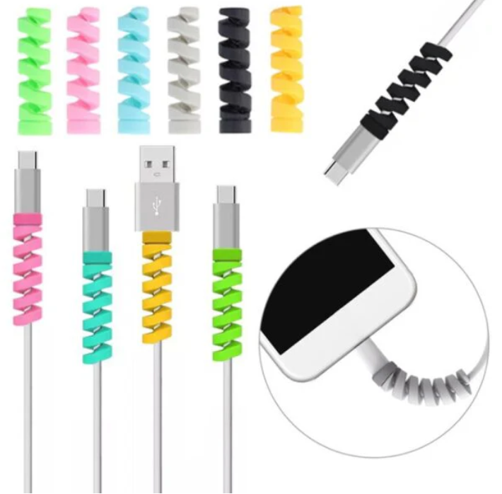 Set of 4 Spiral Silicone Cable Protectors for Android and iPhone Devices