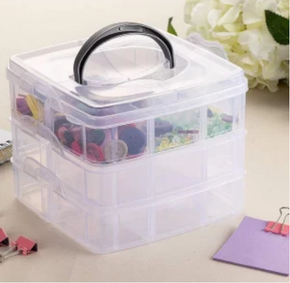 3 Layer 18 Grid Transparent Jewelry Storage Organizer