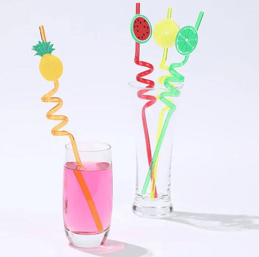 4 Pcs Colorful Cartoon Art Drinking Plastic Fruit Straws (Random Design)