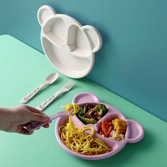 1Pcs Children Bear Plate With Dips Portion