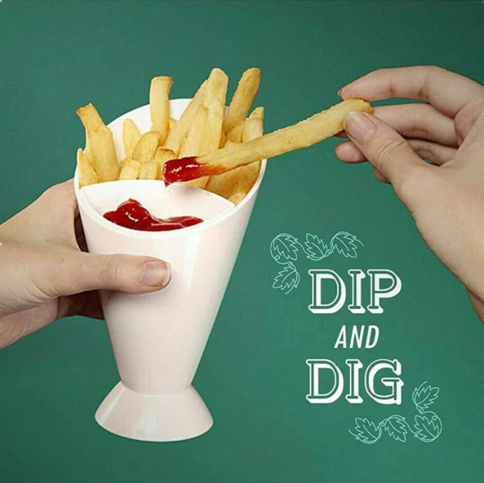 Dipper Fry Snack Cone Stand French Fries Sauce Ketchup Dip Holder