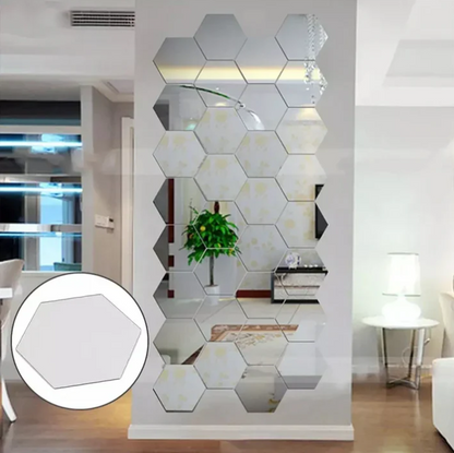 12 Pcs Glimmer Hex Silver Wall Mirror Set (4x4 inch)