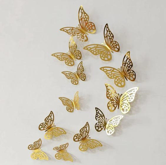 12Pcs Golden Butterfly Stickers - Wall decoration stickers