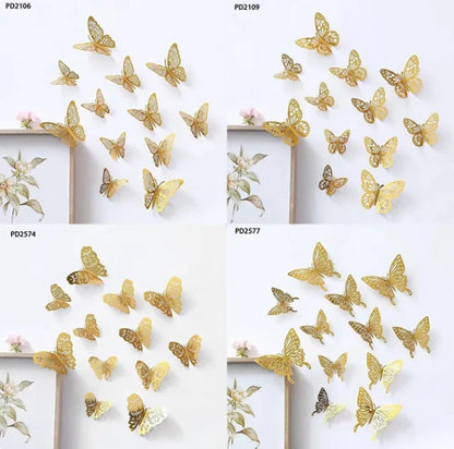 12Pcs Golden Butterfly Stickers - Wall decoration stickers