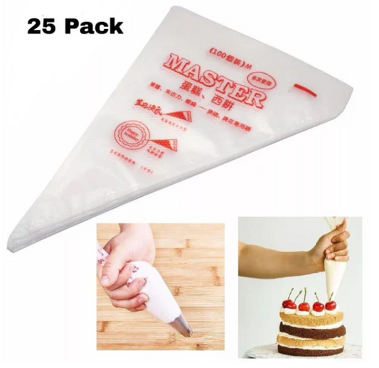 25Pcs Disposable Pastry Icing Bag Cake Decorating All Size nozzles Pastry Bags