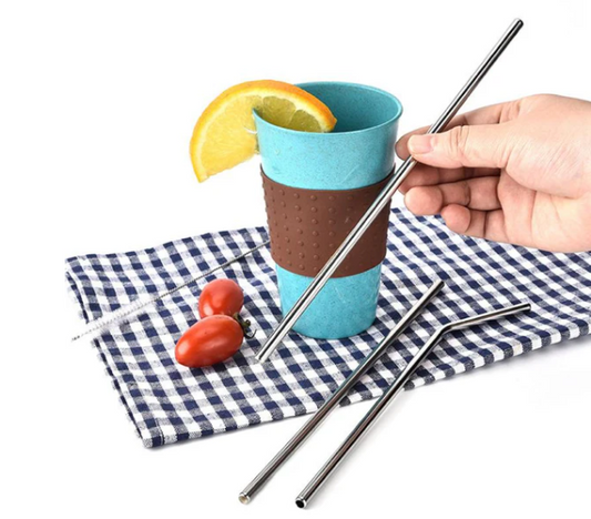 3Pcs Stainless Steel Metal Drinking Straw Reusable Straws+Cleaner Brush