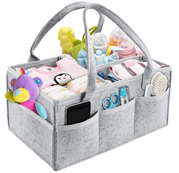 Baby Diaper Caddy Organizer, Foldable Felt Storage Bag with Multi Pockets
