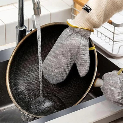 02 Pcs Reuseable Steel Wire Dishwashing Glove