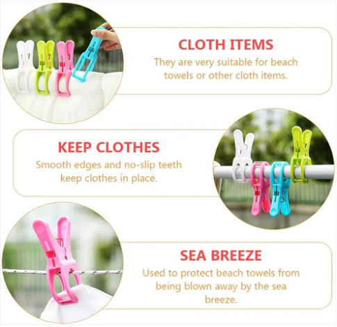 12 Pcs Jumbo Size Strong Holding Grip Clothes Clips