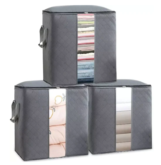 03 Pcs Grey Bamboo Storage Bag