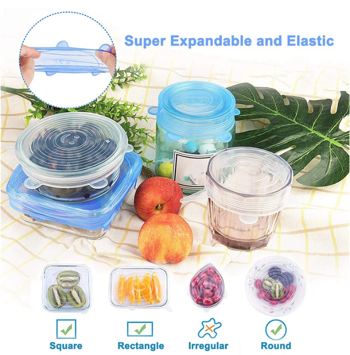 Pack Of 6 Silicone Reuseable Stretch Lids Cover