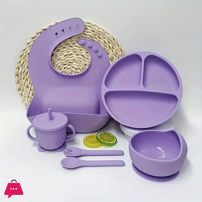 Set of 6 Pcs Silicone Baby Feeding Set (Random Color)
