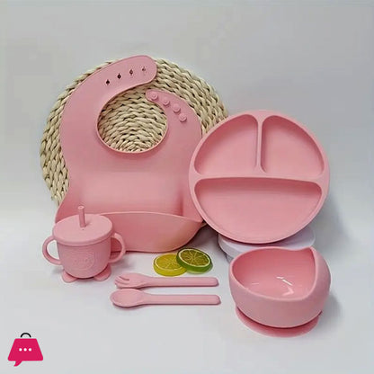 Set of 6 Pcs Silicone Baby Feeding Set (Random Color)