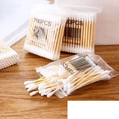 100 Pc Wooden Stick Cotton Buds - Ear Cleaning Buds