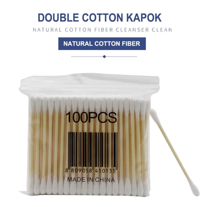 100 Pc Wooden Stick Cotton Buds - Ear Cleaning Buds