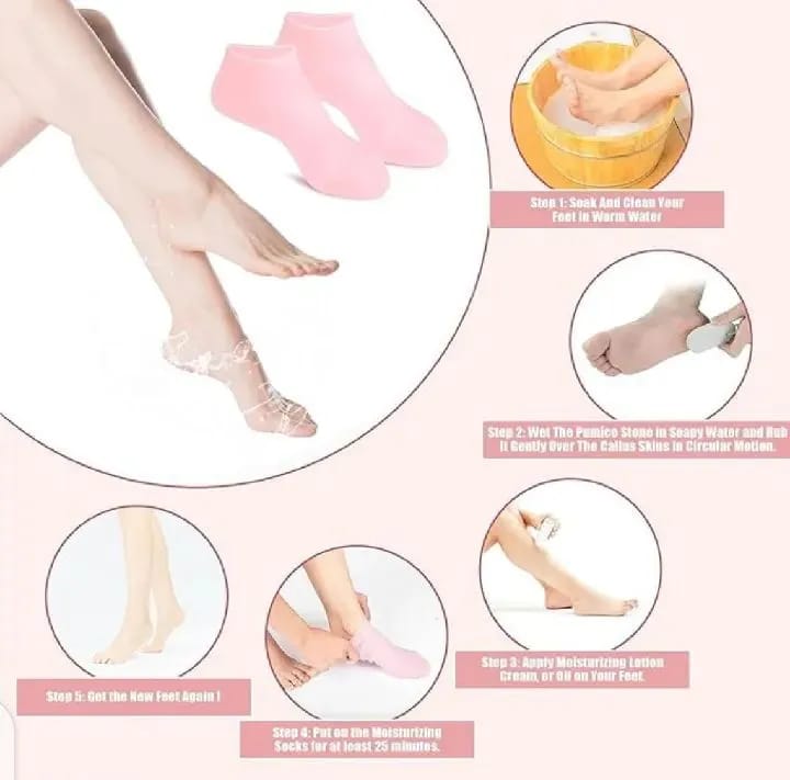 Silicone Heel Socks - Moisturizing Gel Socks - Cracked Heel Repair - Reusable Heel Protector (Pair)