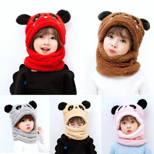 Kids Bear Winter Cap - Premium Quality Winter Cute Children Cartoon Scarf Hats - Hooded Scarf Caps