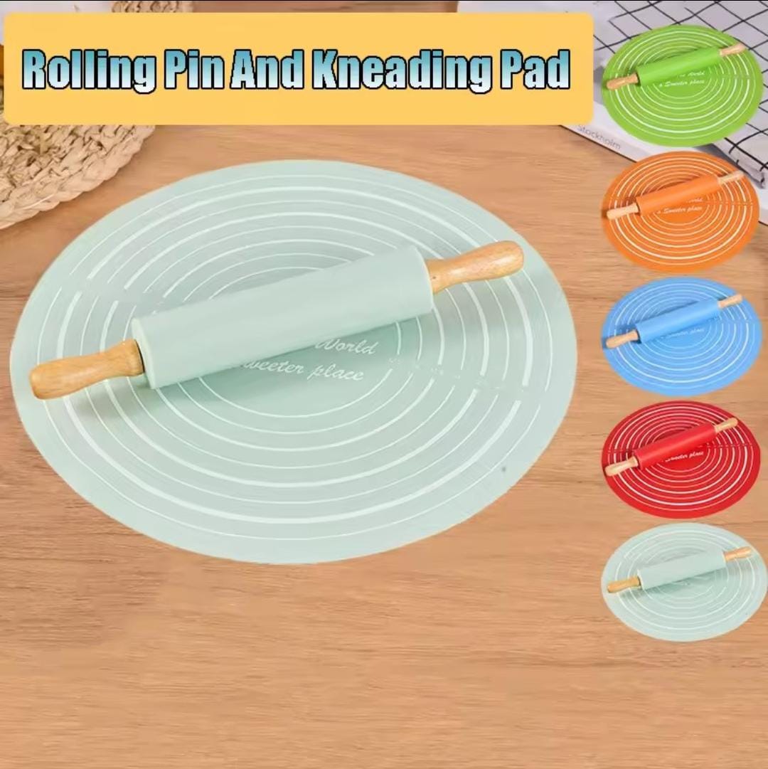 Silicone Rolling Pin & Kneading Mat Set (Random Color)