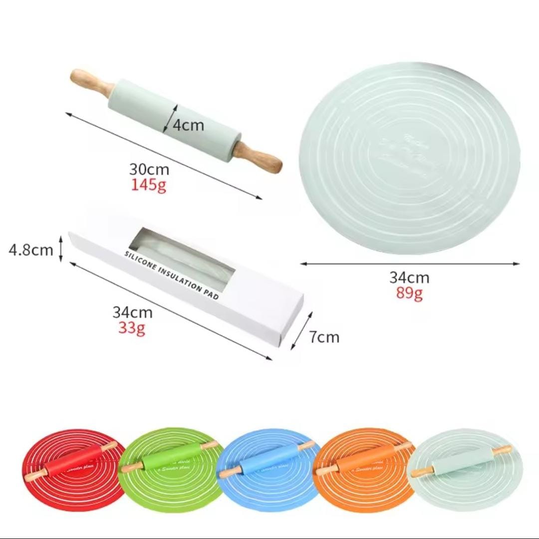 Silicone Rolling Pin & Kneading Mat Set (Random Color)