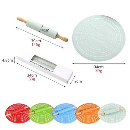 Silicone Rolling Pin & Kneading Mat Set (Random Color)