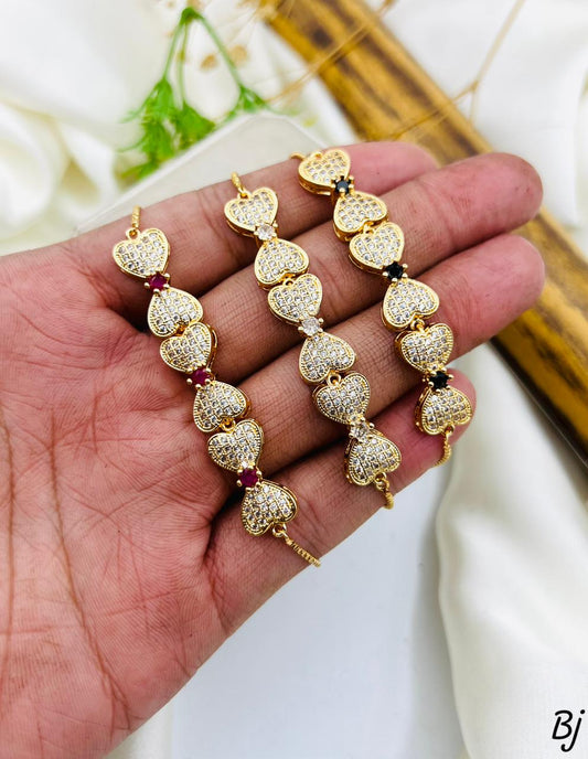 Fancy Beautiful Gold Plated Bow Design Micro Zircon Work Up Down Hand Bracelets For Her