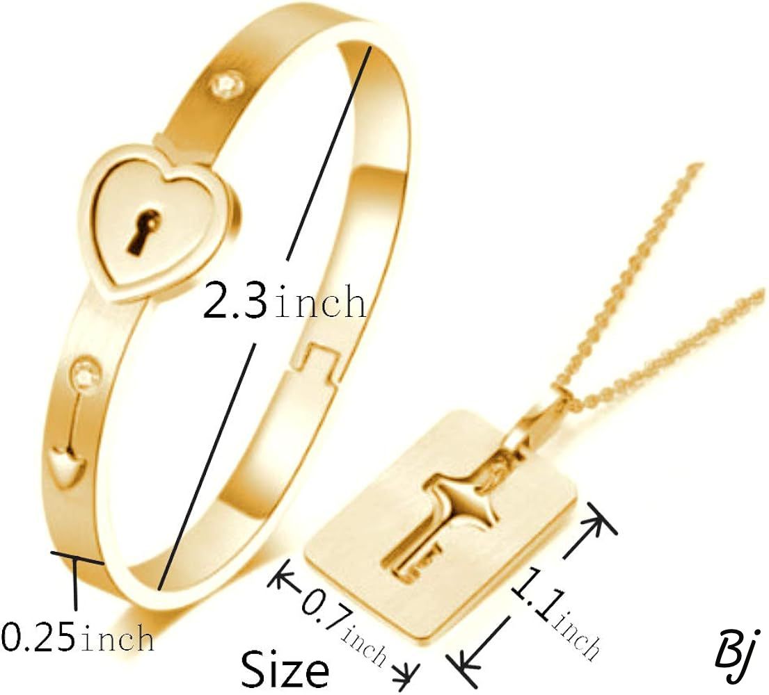Fancy Beautiful Anti Tarnish Stainless Steel Lock Bracelet And Key Necklace For Her