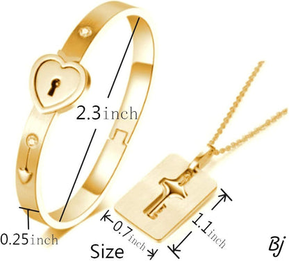 Fancy Beautiful Anti Tarnish Stainless Steel Lock Bracelet And Key Necklace For Her