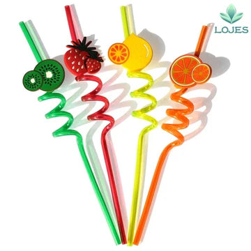 4 Pcs Colorful Cartoon Art Drinking Plastic Fruit Straws (Random Design)